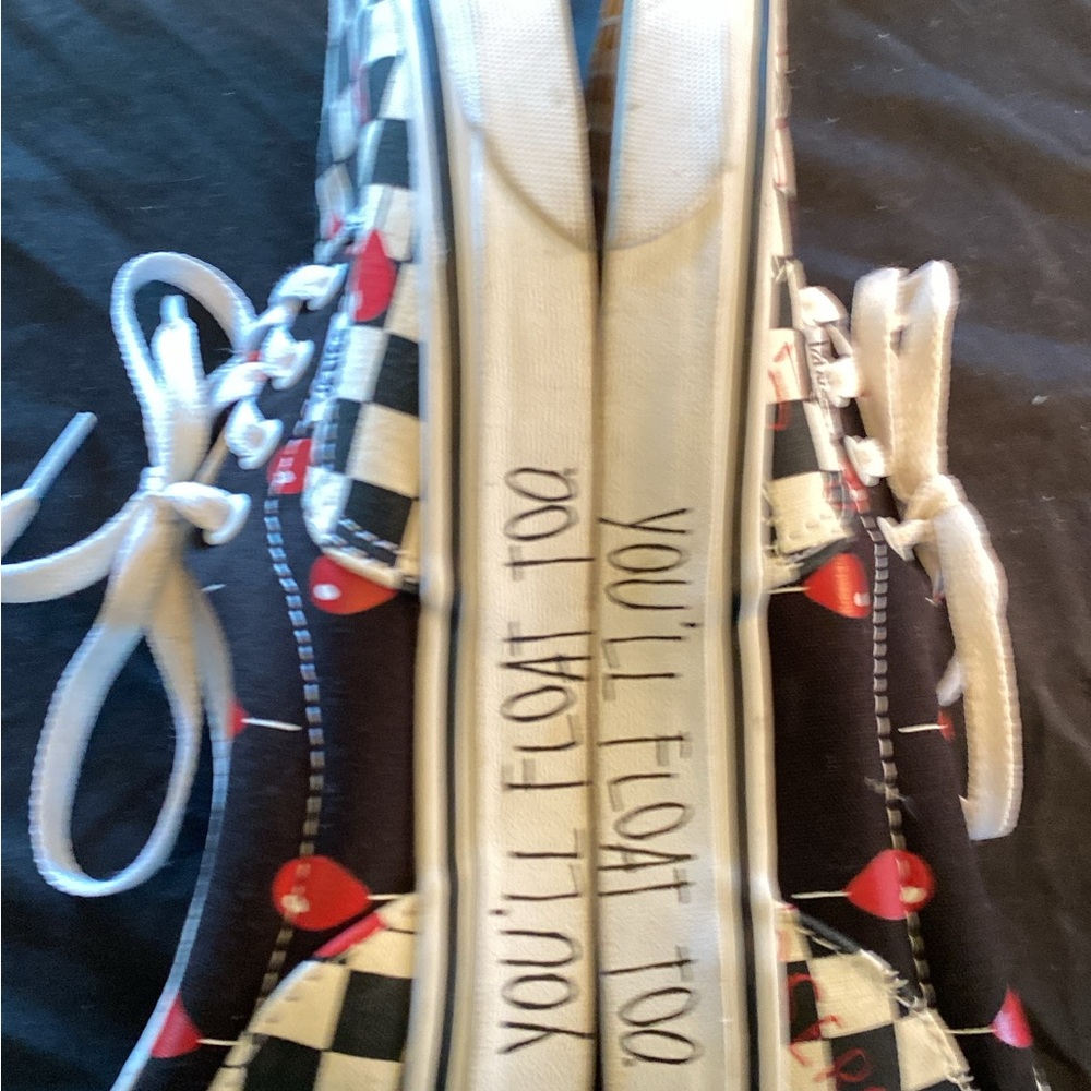 Vans Black White Checkerboard Sneakers with Red Heart Accents